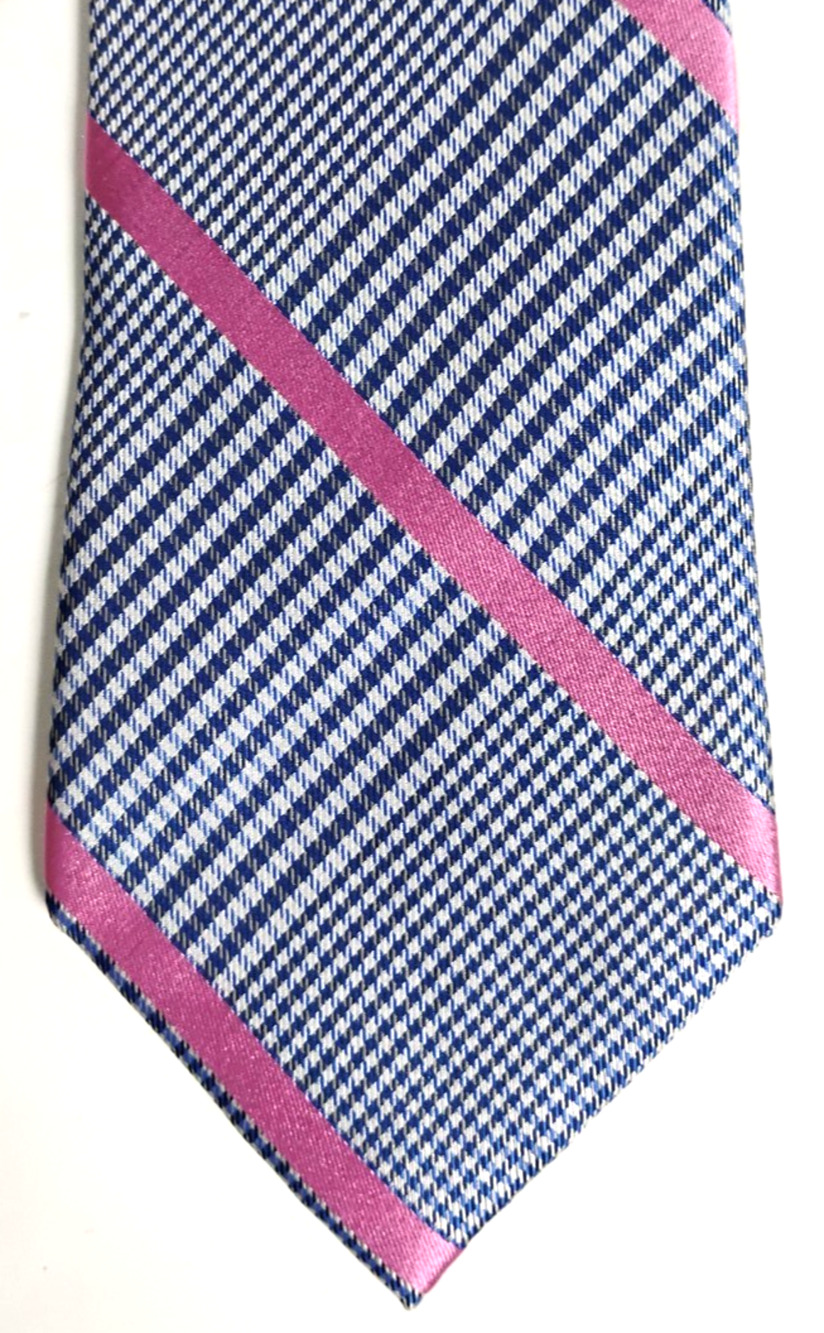 Izod Silk Neck Tie Blue Houndstooth Pink Stripes Preppy Classic 60 x 3.25